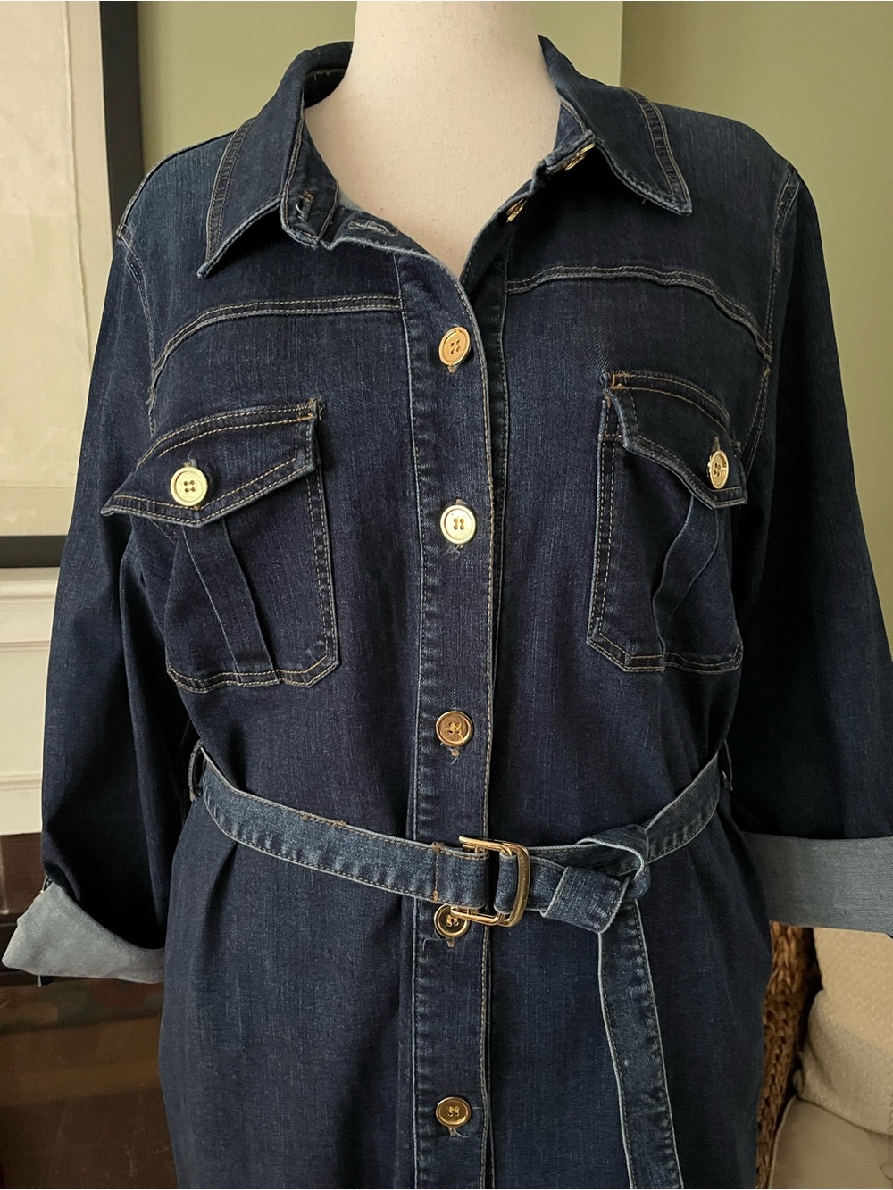 ELOQUII Dark Wash Denim Shirt Dress | Belted | Size 22 - Picture 2 of 6
